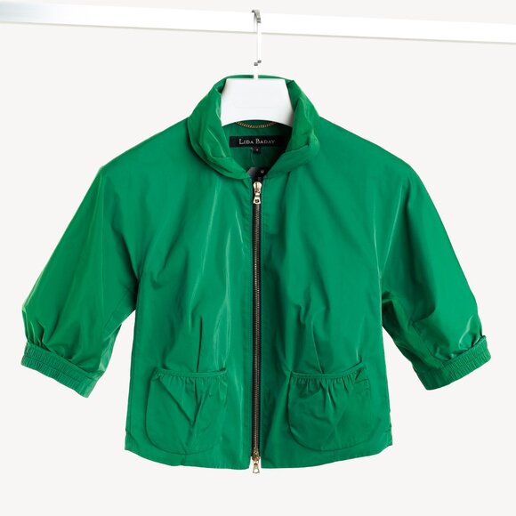 Lida Baday Green Radzimir Short-Sleeve Cropped Zip Jacket - Picture 1 of 8
